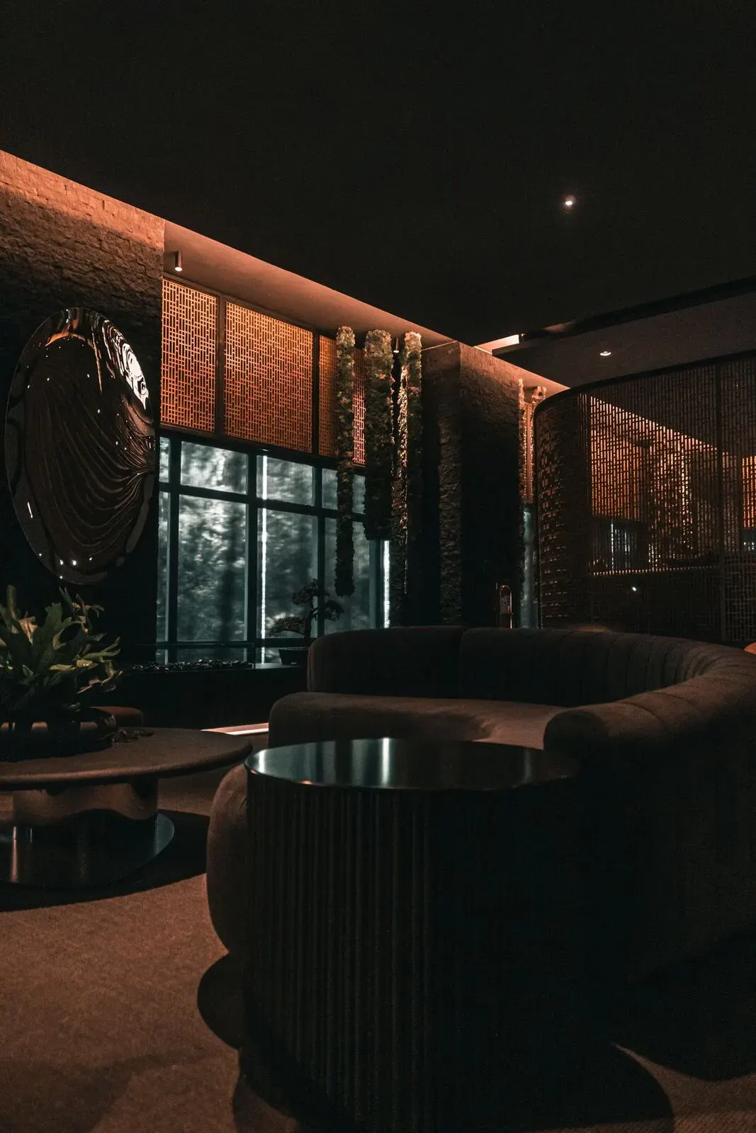 A quiet hotel lounge in the evening