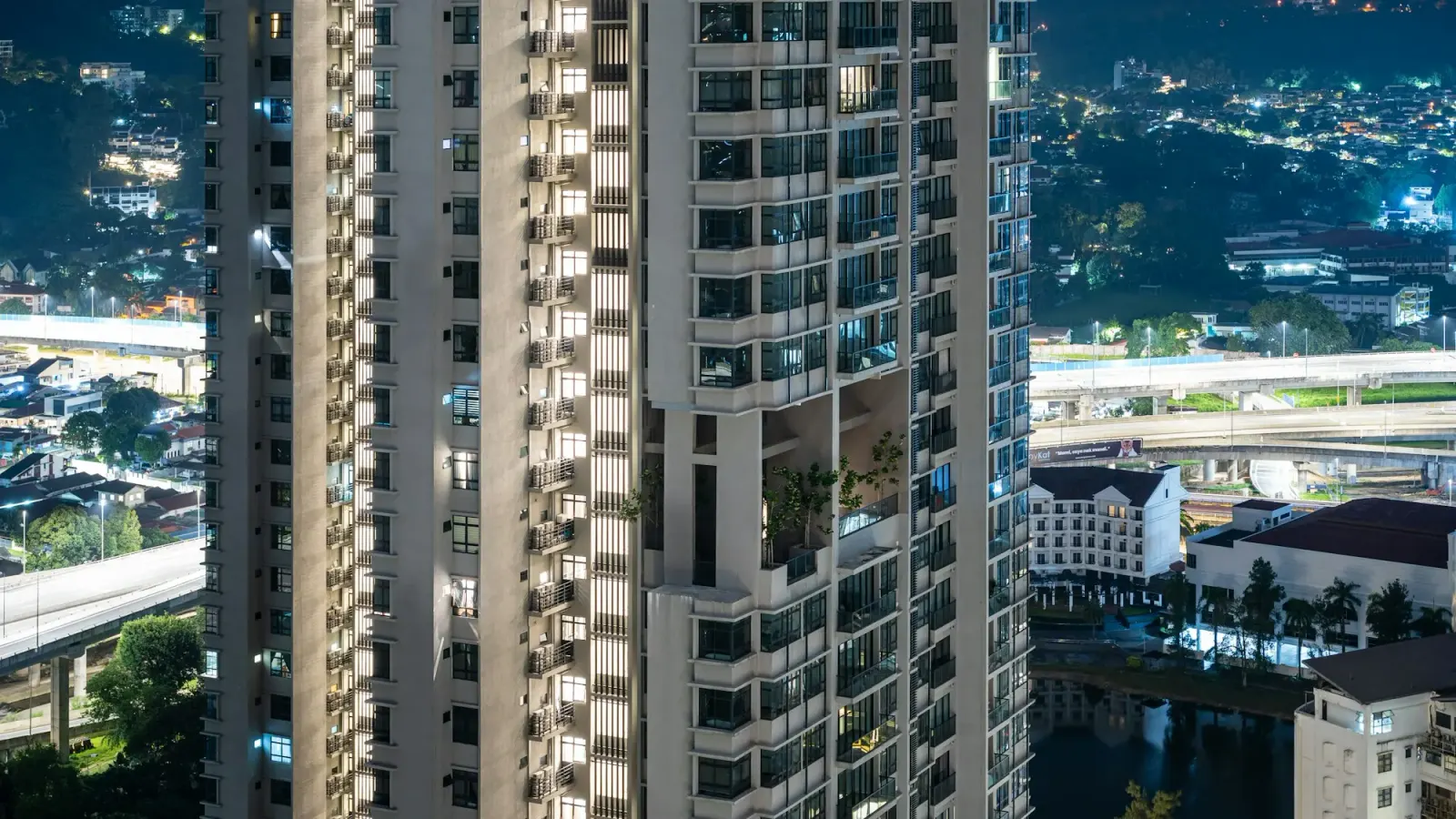 A residential tower in Mont Kiara at night